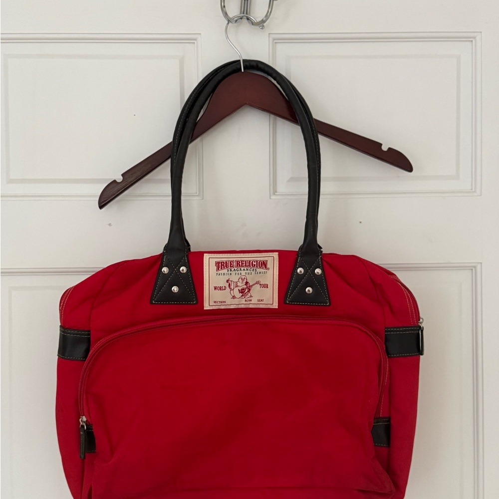 True Religion Red and Black Tote Bag with Classic Design